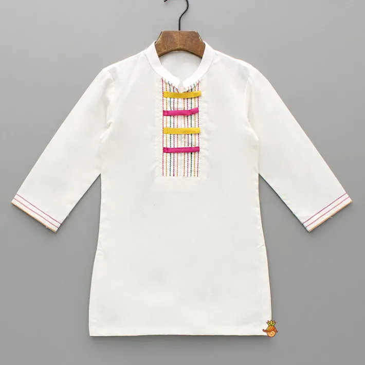 Sale White Embroidery Detailed Kurta And Pyjama BOY Indian Ethnic Wear | Ethnic Sets