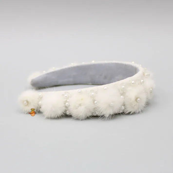 Sale White Floral Pearly Fur Hair Band Hair Accessories | Hair Bands