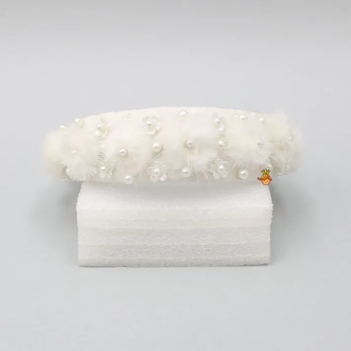 Sale White Floral Pearly Fur Hair Band Hair Accessories | Hair Bands