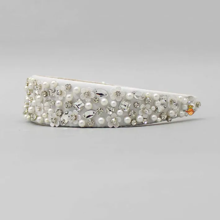 Best White Flowers And Pearls Embellished Fancy Hair Band Hair Accessories | Hair Bands