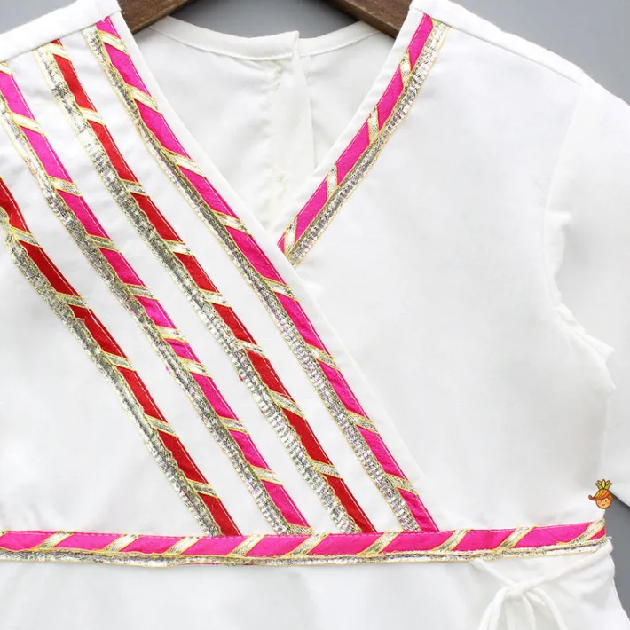 New White Gota Lace Detailed Multicolour Embroidered Kurti Ethnic Wear | Kurtis & Jumpsuits