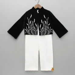 Clearance White Jumpsuit With Black Embroidered Jacket Ethnic Wear