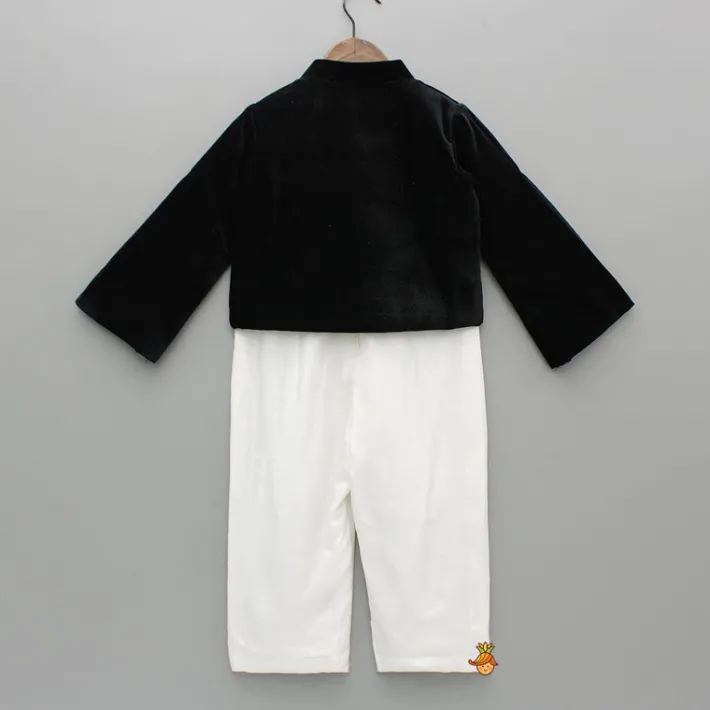 Clearance White Jumpsuit With Black Embroidered Jacket Ethnic Wear