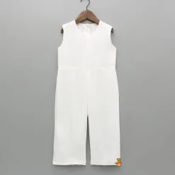Clearance White Jumpsuit With Black Embroidered Jacket Ethnic Wear