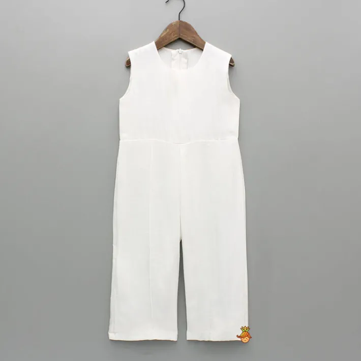 Clearance White Jumpsuit With Black Embroidered Jacket Ethnic Wear