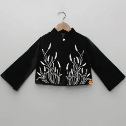 Clearance White Jumpsuit With Black Embroidered Jacket Ethnic Wear