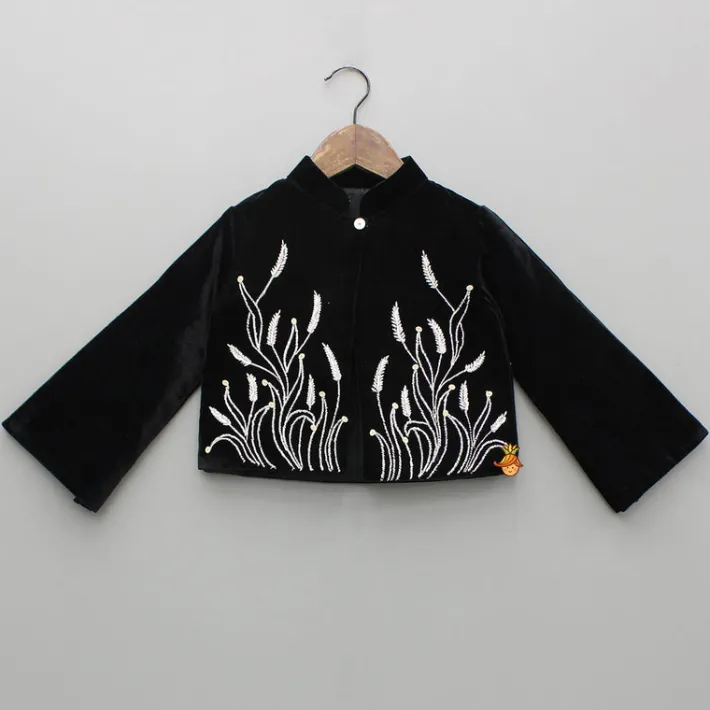 Clearance White Jumpsuit With Black Embroidered Jacket Ethnic Wear