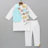 Outlet White Kurta With Asymmetric Printed Dual Tone Jacket And Pyjama BOY Indian Ethnic Wear | Ethnic Sets