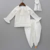 Outlet White Kurti And Tulip Style Dhoti With Net Dupatta Ethnic Wear | Dhotis & Patialas