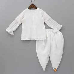 Outlet White Kurti And Tulip Style Dhoti With Net Dupatta Ethnic Wear | Dhotis & Patialas