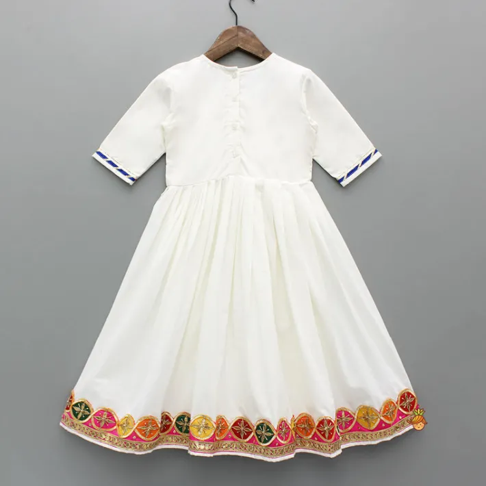 Fashion White Multicolour Embroidered Kurti With Gota Lace Detailing Ethnic Wear | Kurtis & Jumpsuits