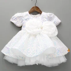Clearance White Sequin Dress Adorned With Matching Bows Dresses & Sets | Dresses