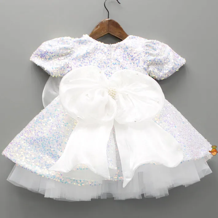 Clearance White Sequin Dress Adorned With Matching Bows Dresses & Sets | Dresses