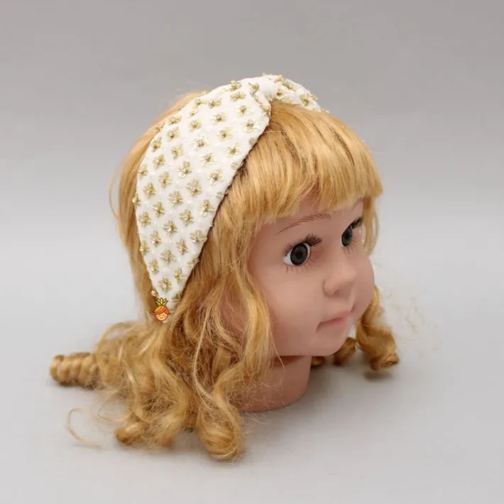 Hot White Stones And Sequins Floral Embroidered Hair Band Hair Accessories | Hair Bands