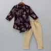 Hot Wine Floral Sherwani And Beige Churidar BOY Indian Ethnic Wear | Sherwani Sets