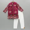 Online Wine Patola Printed Kurta With Front Open Jacket And Pyjama BOY Twinning Sets | Indian Ethnic Wear