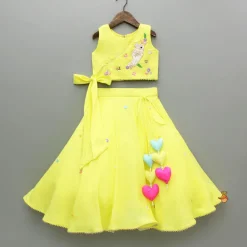 Hot Yellow Beaded Embroidery Top With Lehenga Ethnic Wear | Lehengas & Ghagras