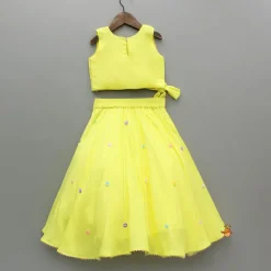 Hot Yellow Beaded Embroidery Top With Lehenga Ethnic Wear | Lehengas & Ghagras