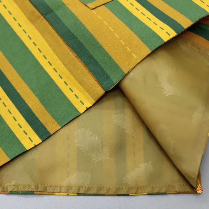 Hot Yellow Checks Printed Kurta With Striped Jacket And Churidar BOY Indian Ethnic Wear | Ethnic Sets
