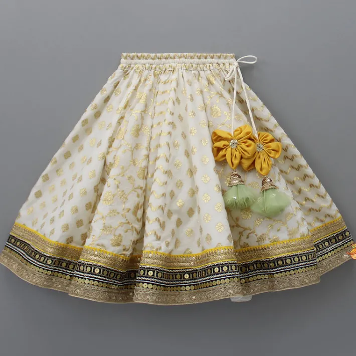 Sale Yellow Decorative Neckline Top With Lehenga And Dupatta Ethnic Wear | Lehengas & Ghagras