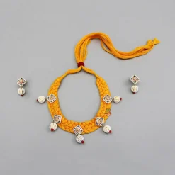 Clearance Yellow Embellished Beautiful Choker Necklace And Earrings Jewellery