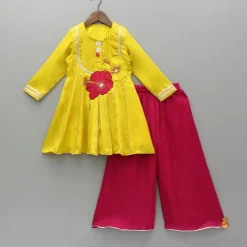 New Yellow Embroidered And Embellished Kurti With Palazzo Ethnic Wear | Palazzos & Shararas