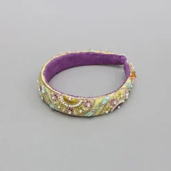 Fashion Yellow Embroidered And Embellished Hairband Hair Accessories | Hair Bands