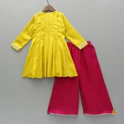 New Yellow Embroidered And Embellished Kurti With Palazzo Ethnic Wear | Palazzos & Shararas