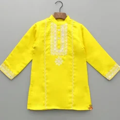 Discount Yellow Embroidered And Faux Mirror Work Kurta And Pyjama BOY Indian Ethnic Wear | Ethnic Sets