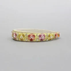 Fashion Yellow Embroidered Floral Hairband With Beadwork Hair Accessories | Hair Bands