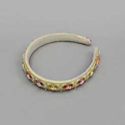 Fashion Yellow Embroidered Floral Hairband With Beadwork Hair Accessories | Hair Bands
