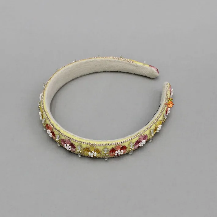 Fashion Yellow Embroidered Floral Hairband With Beadwork Hair Accessories | Hair Bands