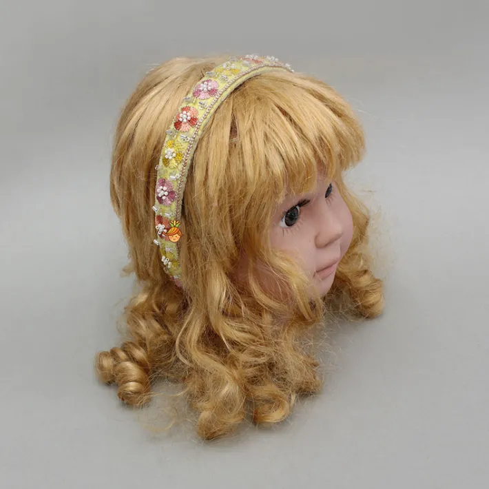 Fashion Yellow Embroidered Floral Hairband With Beadwork Hair Accessories | Hair Bands