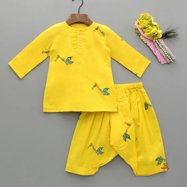 Online Yellow Embroidered Kurta And Dhoti Style Pant With Head Band BOY Indian Ethnic Wear | Ethnic Sets
