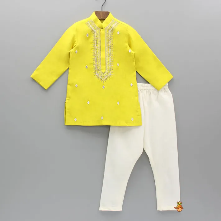 Fashion Yellow Embroidered Kurta And Churidar BOY Twinning Sets | Indian Ethnic Wear