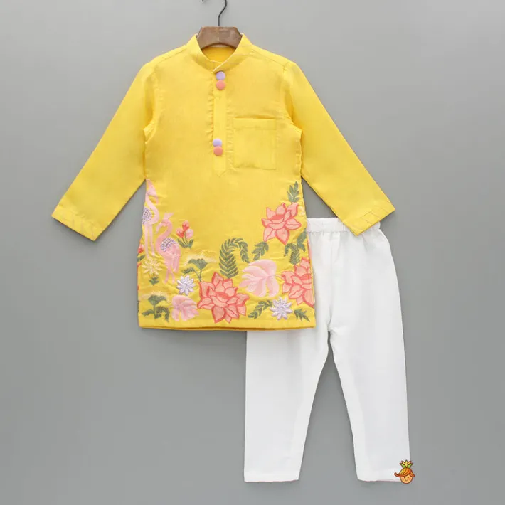 New Yellow Embroidered Kurta And Pyjama BOY Indian Ethnic Wear | Ethnic Sets