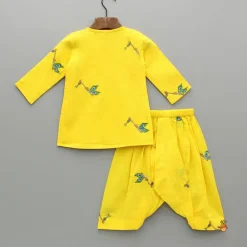 Online Yellow Embroidered Kurta And Dhoti Style Pant With Head Band BOY Indian Ethnic Wear | Ethnic Sets