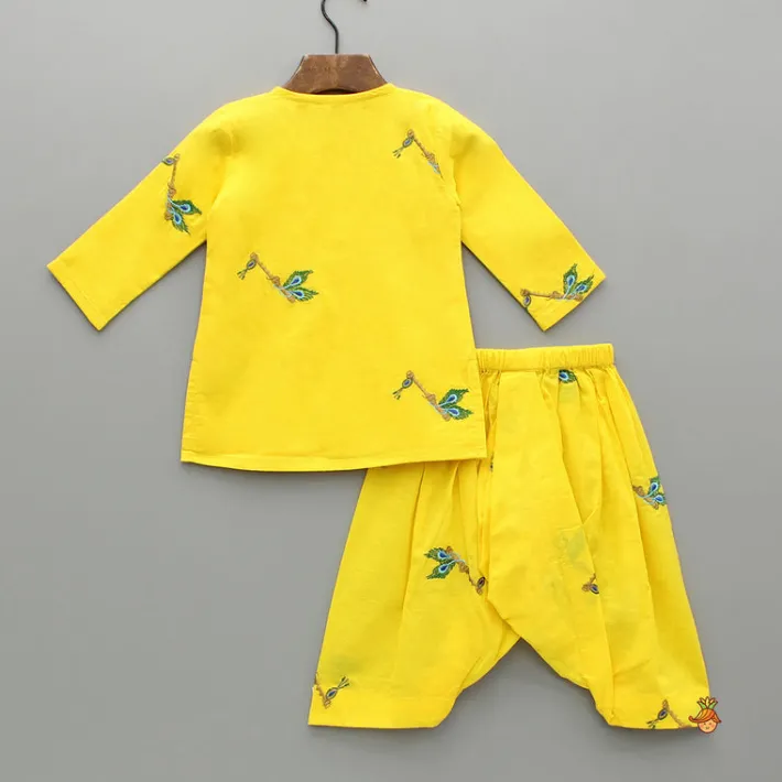 Online Yellow Embroidered Kurta And Dhoti Style Pant With Head Band BOY Indian Ethnic Wear | Ethnic Sets