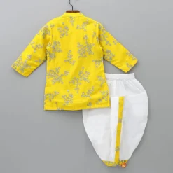 Clearance Yellow Embroidered Kurta And White Dhoti BOY Indian Ethnic Wear | Ethnic Sets