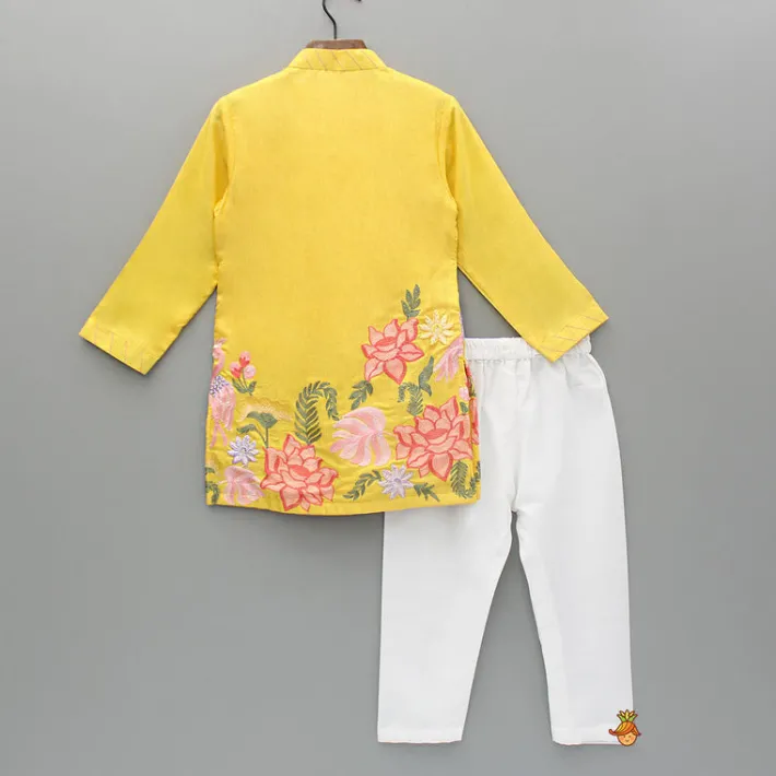 New Yellow Embroidered Kurta And Pyjama BOY Indian Ethnic Wear | Ethnic Sets
