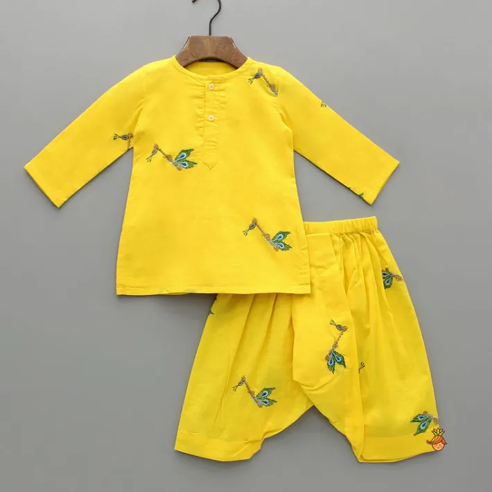 Online Yellow Embroidered Kurta And Dhoti Style Pant With Head Band BOY Indian Ethnic Wear | Ethnic Sets