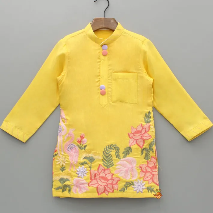 New Yellow Embroidered Kurta And Pyjama BOY Indian Ethnic Wear | Ethnic Sets