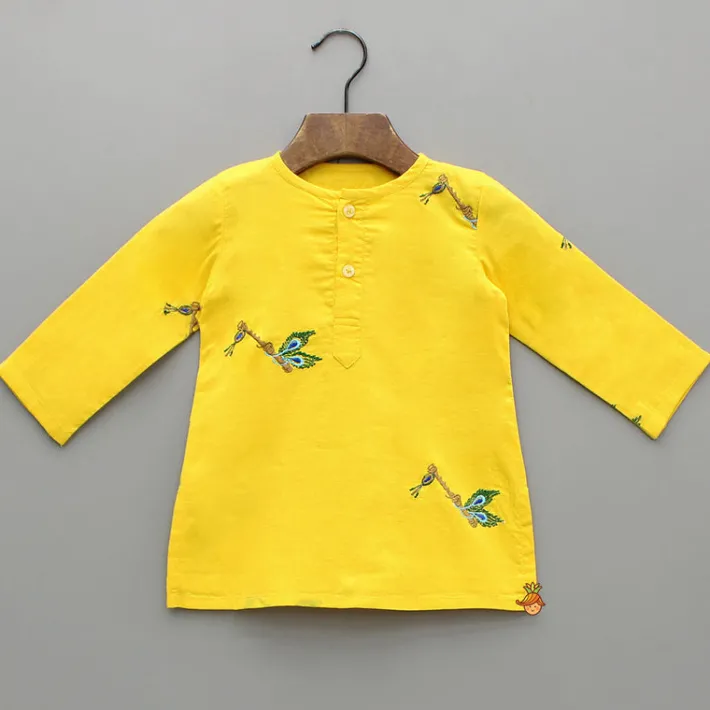 Online Yellow Embroidered Kurta And Dhoti Style Pant With Head Band BOY Indian Ethnic Wear | Ethnic Sets