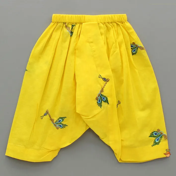 Online Yellow Embroidered Kurta And Dhoti Style Pant With Head Band BOY Indian Ethnic Wear | Ethnic Sets