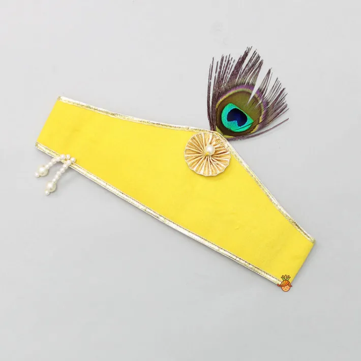 Discount Yellow Embroidered Kurta And Dhoti With Krishna Head Band BOY Indian Ethnic Wear | Ethnic Sets
