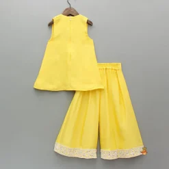 New Yellow Embroidered Kurti And Flared Palazzo Ethnic Wear | Palazzos & Shararas
