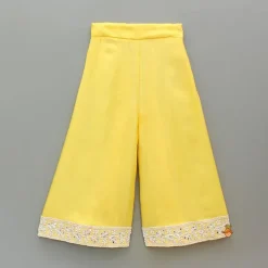 New Yellow Embroidered Kurti And Flared Palazzo Ethnic Wear | Palazzos & Shararas