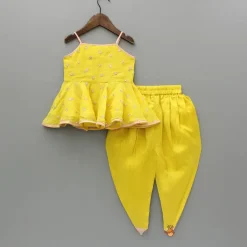 Hot Yellow Embroidered Strappy Top And Tulip Dhoti Ethnic Wear | Dhotis & Patialas