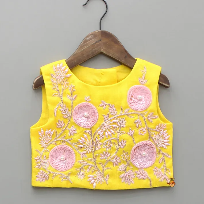 Clearance Yellow Embroidered Top And Pink Flared Lehenga Ethnic Wear | Lehengas & Ghagras