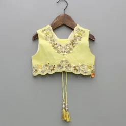 Outlet Yellow Embroidered Top And Stylish Layered Lehenga With Dupatta Ethnic Wear | Lehengas & Ghagras